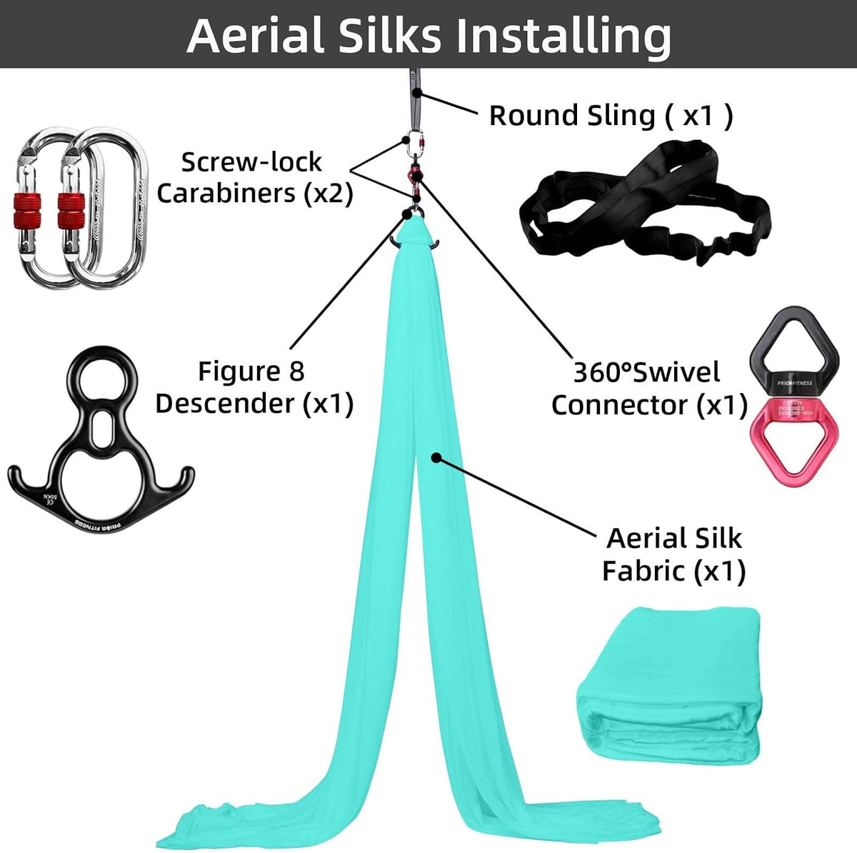 Aerial Silks Kit, SGS&CE Certified, 9/15/20Yards