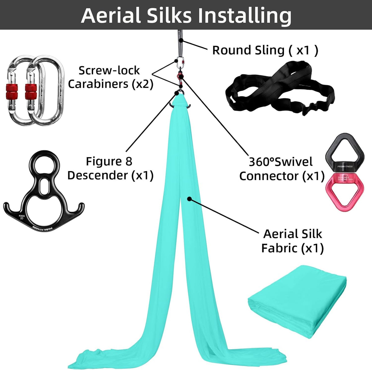 Aerial Silks Kit, SGS&CE Certified, 9/15/20Yards