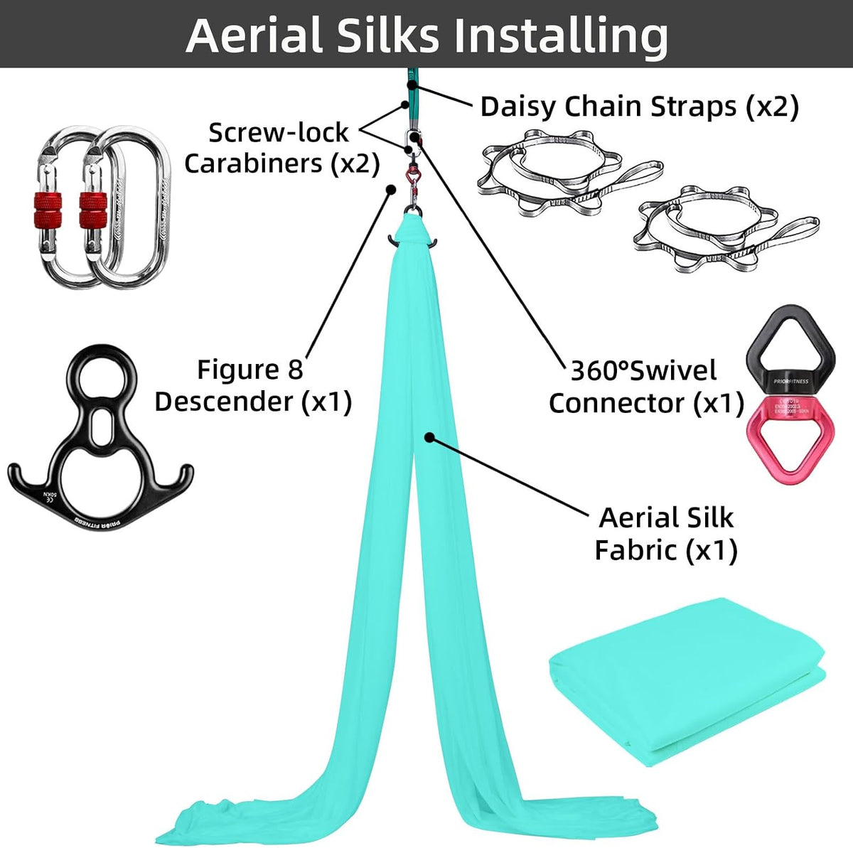 Aerial Silks Kit, SGS&CE Certified, 9/15/20Yards