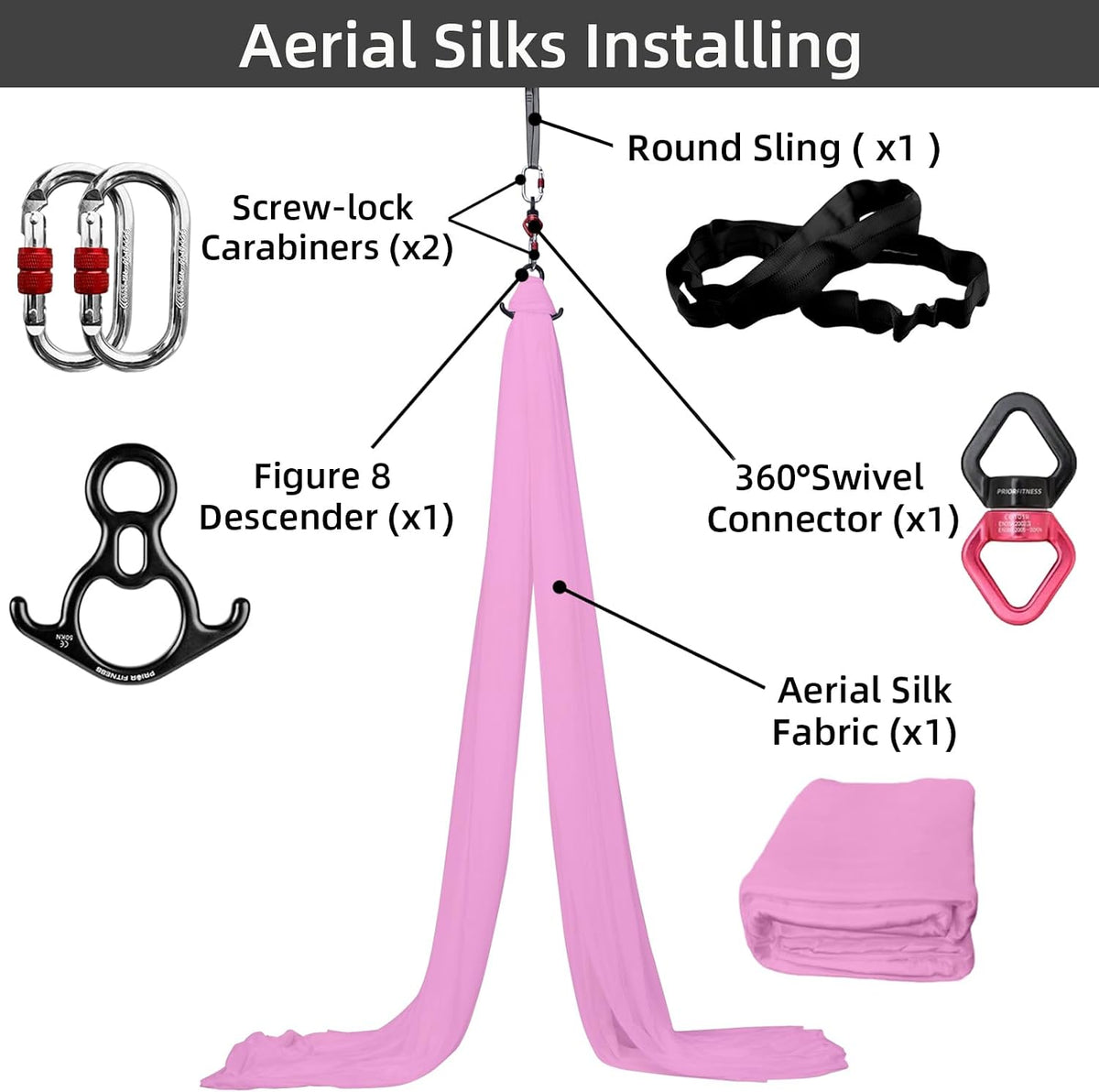 Aerial Silks Kit, SGS&CE Certified, 9/15/20Yards