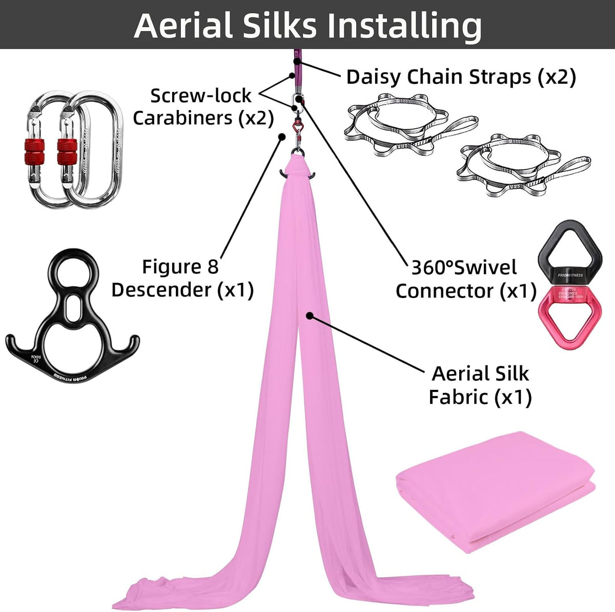 Aerial Silks Kit, SGS&CE Certified, 9/15/20Yards