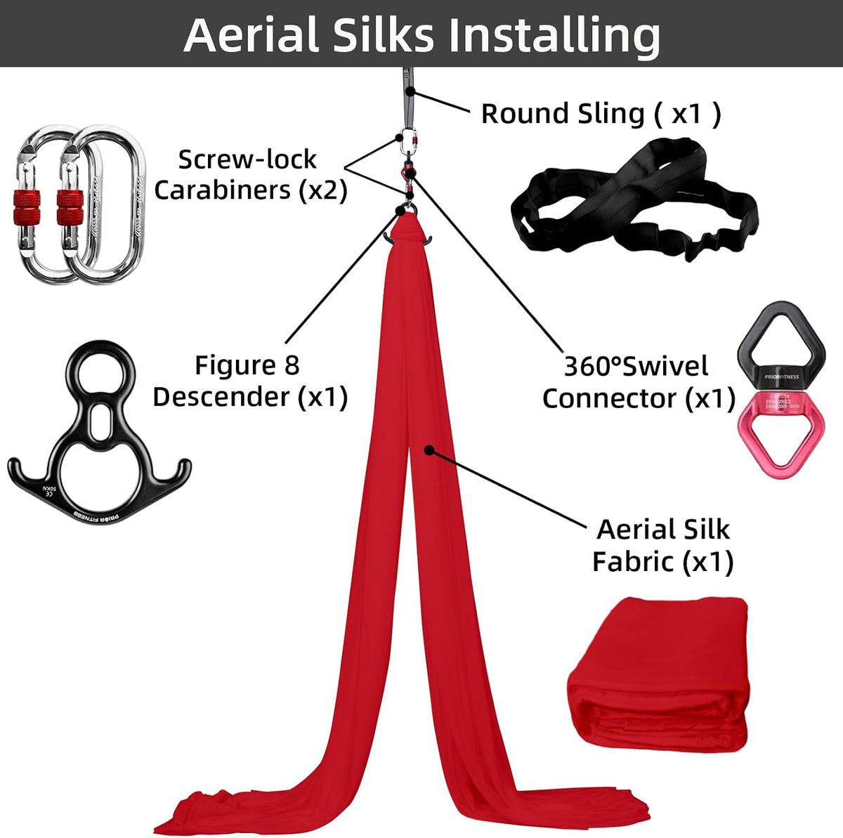 Aerial Silks Kit, SGS&CE Certified, 9/15/20Yards