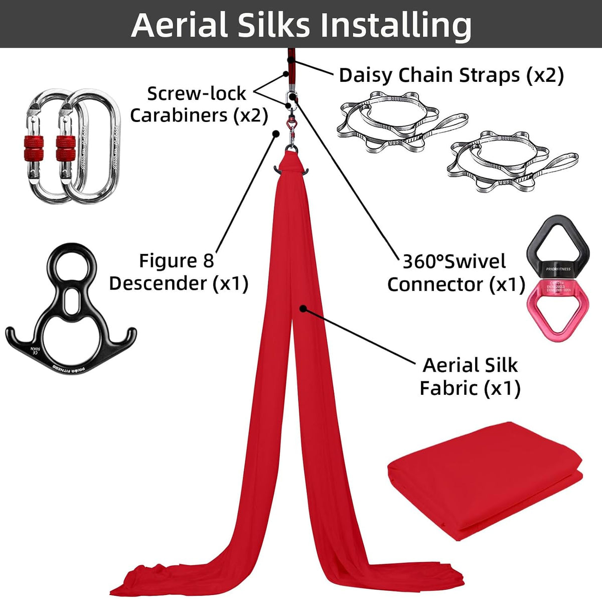 Aerial Silks Kit, SGS&CE Certified, 9/15/20Yards