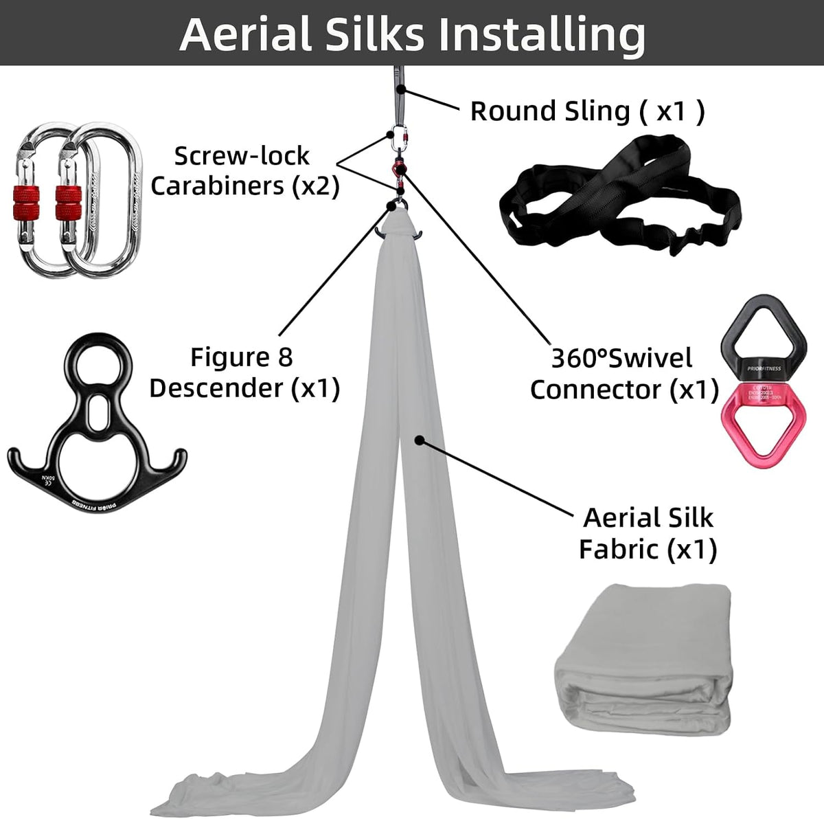 Aerial Silks Kit, SGS&CE Certified, 9/15/20Yards