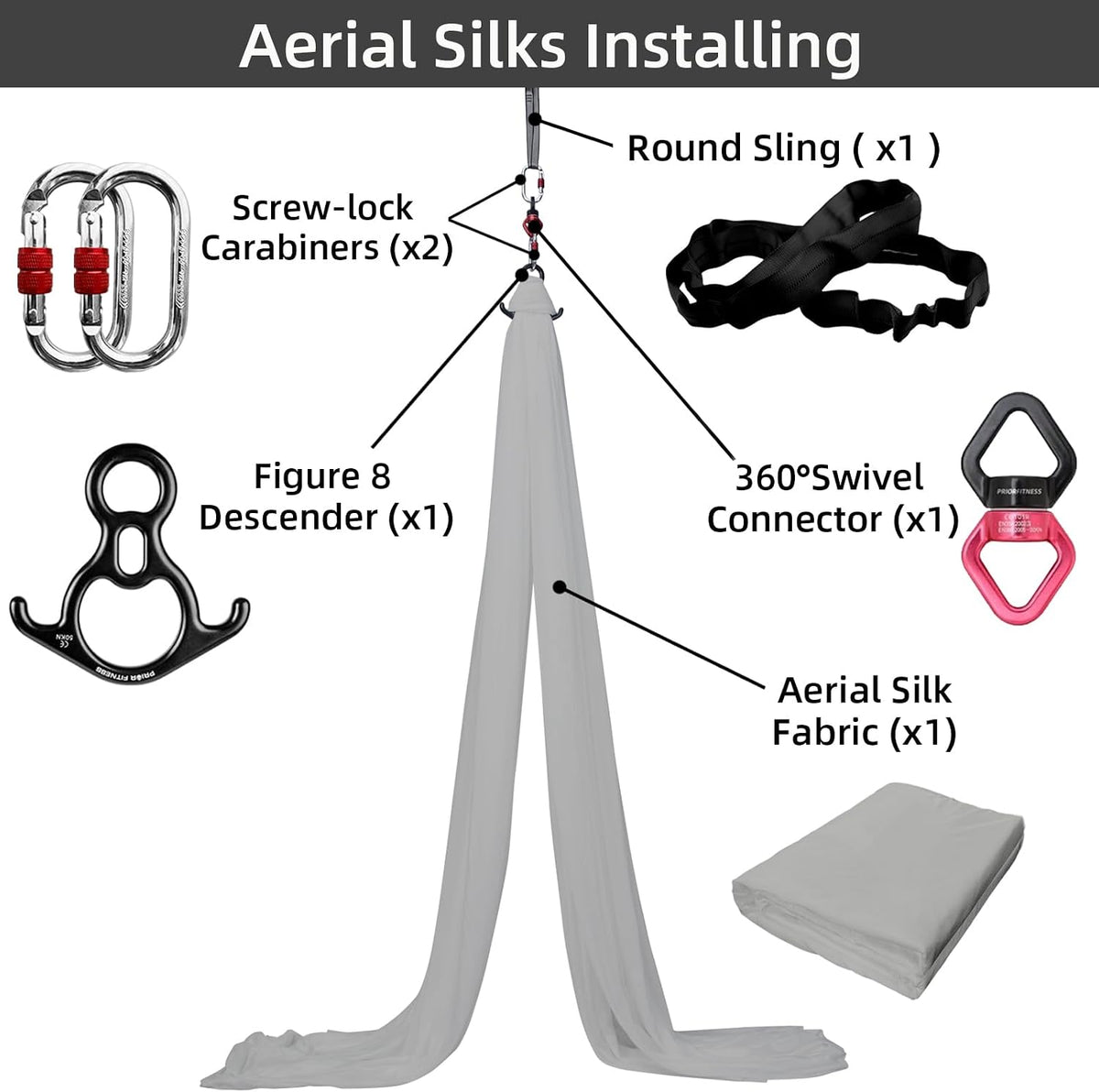 Aerial Silks Kit, SGS&CE Certified, 9/15/20Yards