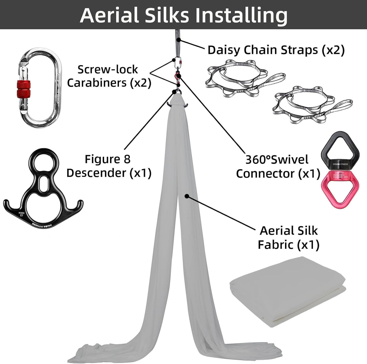 Aerial Silks Kit, SGS&CE Certified, 9/15/20Yards