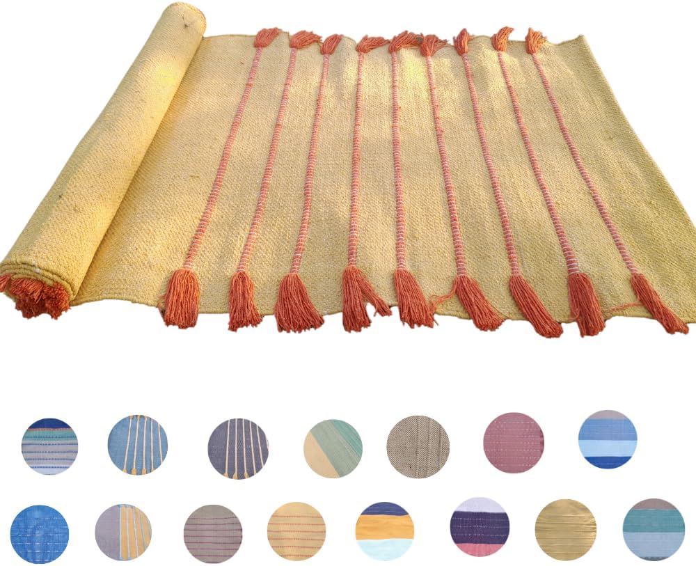 Jaipur art & Rugs Cotton Yoga Mat - Eco-Friendly Hand-Woven Rug - Non Slip & Thick (24”x72”x5mm) for Everyday Fitness at Home - Comfortable Extra-Long