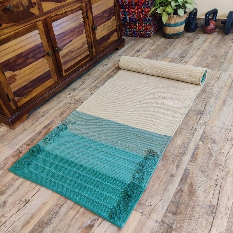 Jaipur art & Rugs Cotton Yoga Mat - Eco-Friendly Hand-Woven Rug - Non Slip & Thick (24”x72”x5mm) for Everyday Fitness at Home - Comfortable Extra-Long
