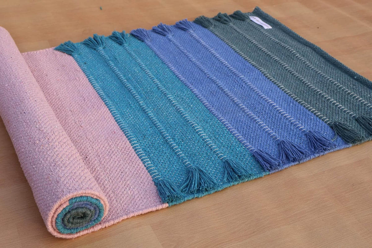 Jaipur art & Rugs Cotton Yoga Mat - Eco-Friendly Hand-Woven Rug - Non Slip & Thick (24”x72”x5mm) for Everyday Fitness at Home - Comfortable Extra-Long
