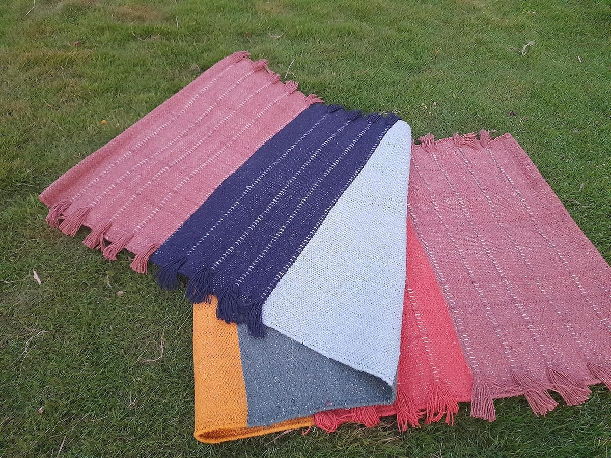 Jaipur art & Rugs Cotton Yoga Mat - Eco-Friendly Hand-Woven Rug - Non Slip & Thick (24”x72”x5mm) for Everyday Fitness at Home - Comfortable Extra-Long