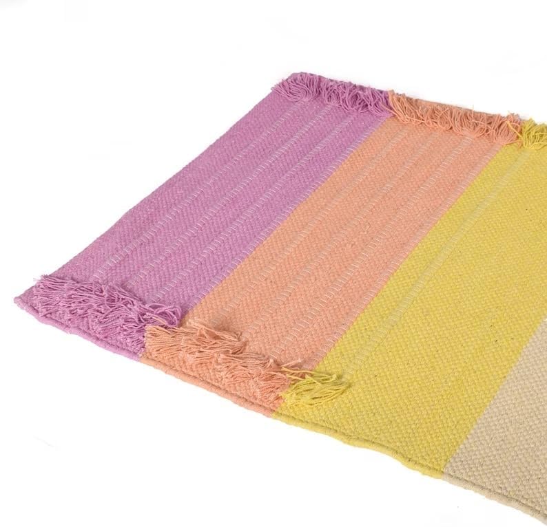 Jaipur art & Rugs Cotton Yoga Mat - Eco-Friendly Hand-Woven Rug - Non Slip & Thick (24”x72”x5mm) for Everyday Fitness at Home - Comfortable Extra-Long