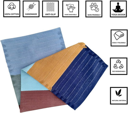 Jaipur art & Rugs Cotton Yoga Mat - Eco-Friendly Hand-Woven Rug - Non Slip & Thick (24”x72”x5mm) for Everyday Fitness at Home - Comfortable Extra-Long