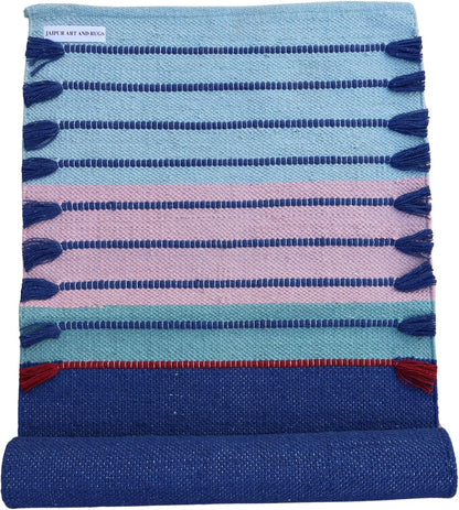 Jaipur art & Rugs Cotton Yoga Mat - Eco-Friendly Hand-Woven Rug - Non Slip & Thick (24”x72”x5mm) for Everyday Fitness at Home - Comfortable Extra-Long