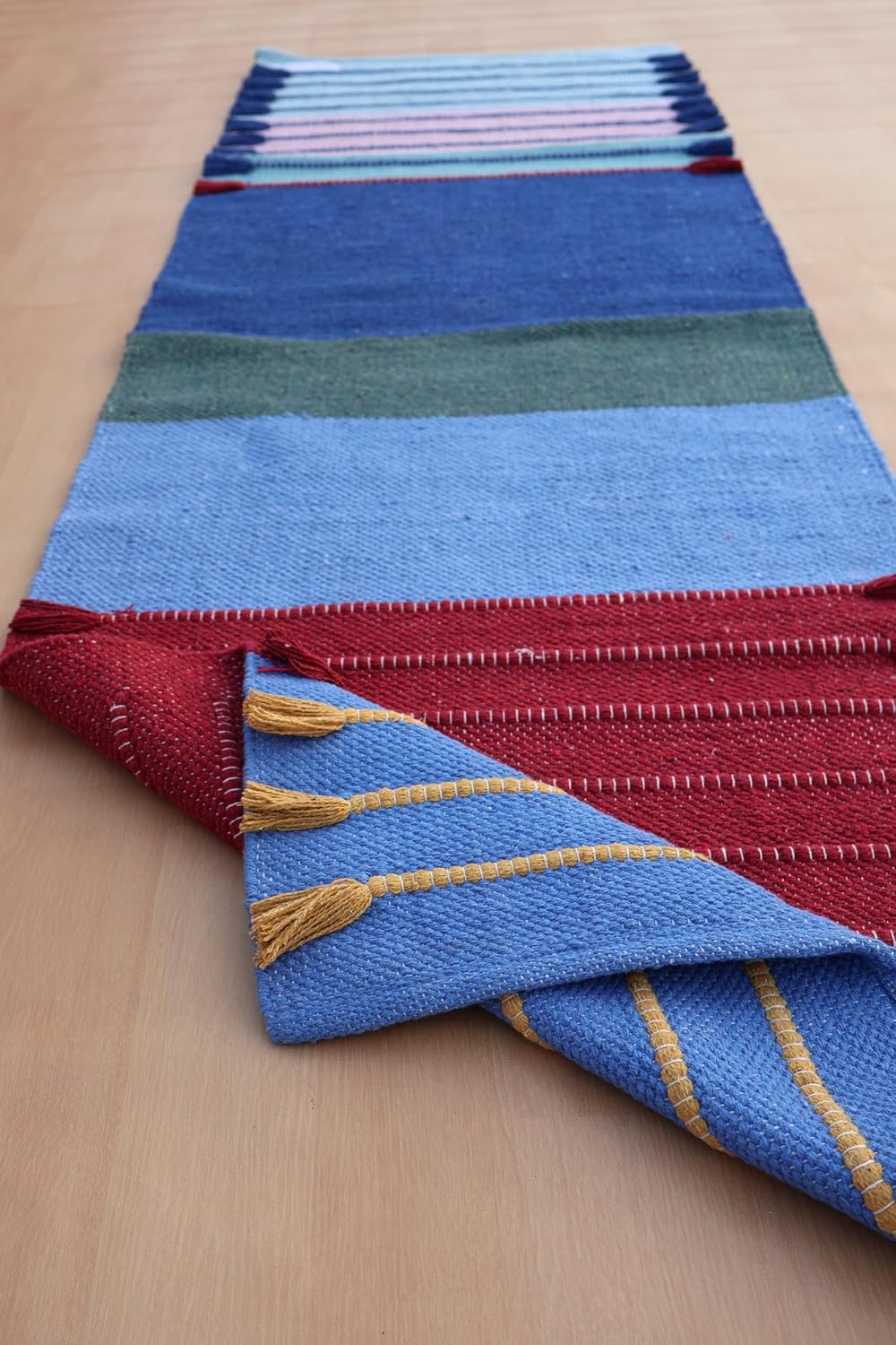Jaipur art & Rugs Cotton Yoga Mat - Eco-Friendly Hand-Woven Rug - Non Slip & Thick (24”x72”x5mm) for Everyday Fitness at Home - Comfortable Extra-Long