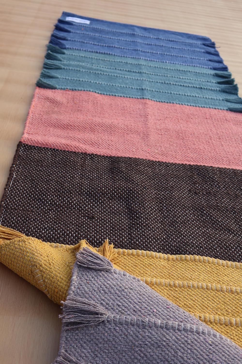 Jaipur art & Rugs Cotton Yoga Mat - Eco-Friendly Hand-Woven Rug - Non Slip & Thick (24”x72”x5mm) for Everyday Fitness at Home - Comfortable Extra-Long