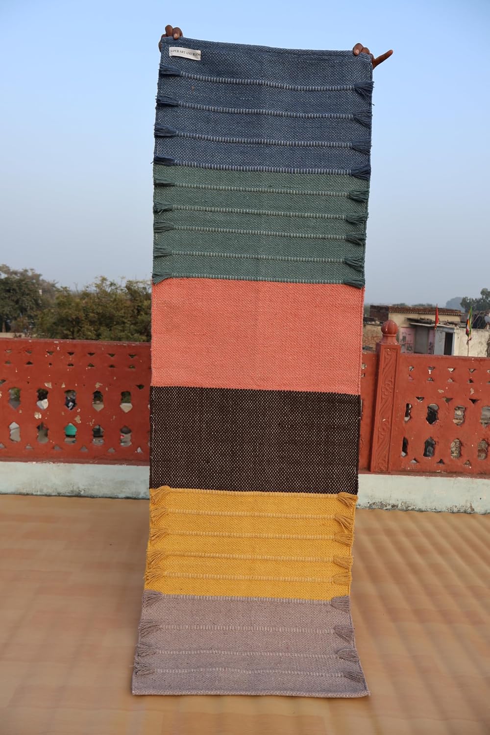 Jaipur art & Rugs Cotton Yoga Mat - Eco-Friendly Hand-Woven Rug - Non Slip & Thick (24”x72”x5mm) for Everyday Fitness at Home - Comfortable Extra-Long