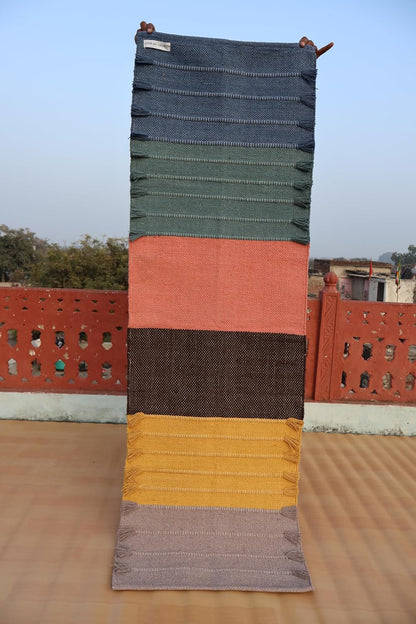 Jaipur art & Rugs Cotton Yoga Mat - Eco-Friendly Hand-Woven Rug - Non Slip & Thick (24”x72”x5mm) for Everyday Fitness at Home - Comfortable Extra-Long