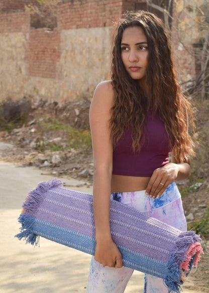 Jaipur art & Rugs Cotton Yoga Mat - Eco-Friendly Hand-Woven Rug - Non Slip & Thick (24”x72”x5mm) for Everyday Fitness at Home - Comfortable Extra-Long