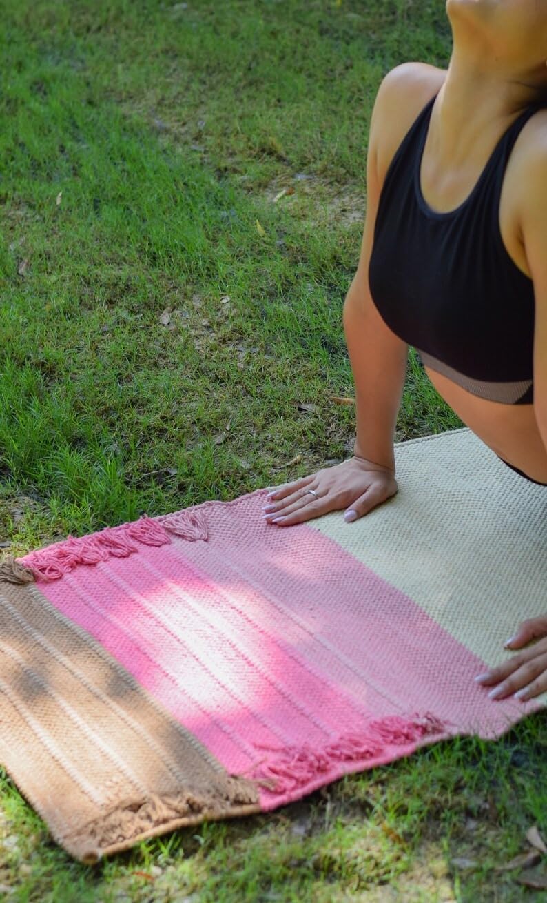 Jaipur art & Rugs Cotton Yoga Mat - Eco-Friendly Hand-Woven Rug - Non Slip & Thick (24”x72”x5mm) for Everyday Fitness at Home - Comfortable Extra-Long