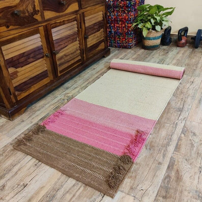 Jaipur art & Rugs Cotton Yoga Mat - Eco-Friendly Hand-Woven Rug - Non Slip & Thick (24”x72”x5mm) for Everyday Fitness at Home - Comfortable Extra-Long