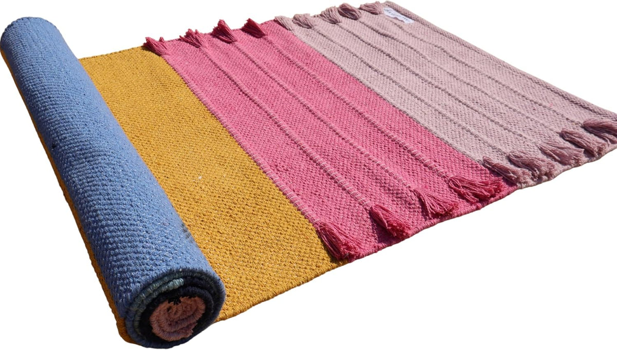 Jaipur art & Rugs Cotton Yoga Mat - Eco-Friendly Hand-Woven Rug - Non Slip & Thick (24”x72”x5mm) for Everyday Fitness at Home - Comfortable Extra-Long