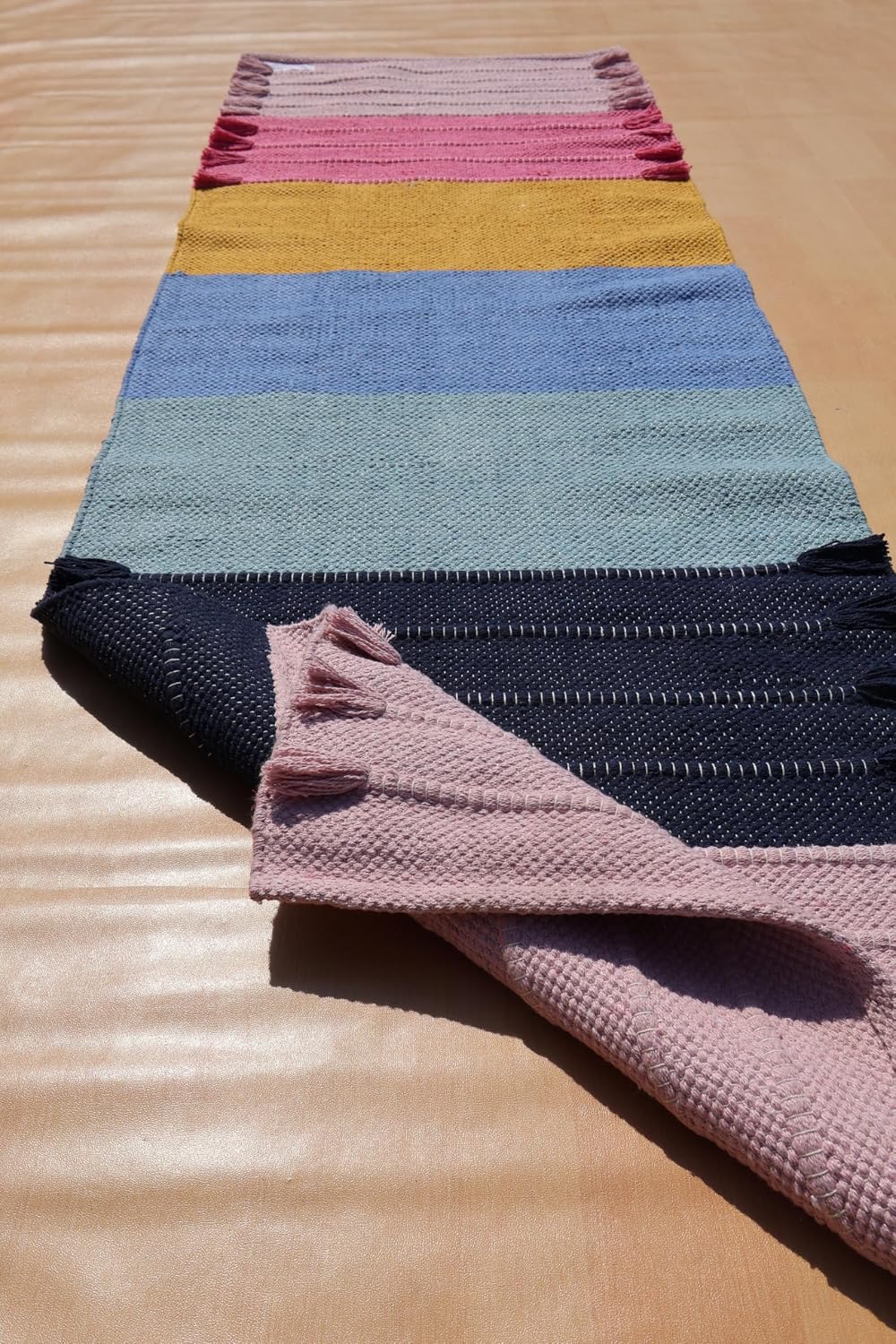 Jaipur art & Rugs Cotton Yoga Mat - Eco-Friendly Hand-Woven Rug - Non Slip & Thick (24”x72”x5mm) for Everyday Fitness at Home - Comfortable Extra-Long