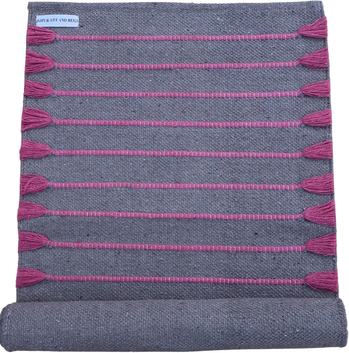 Jaipur art & Rugs Cotton Yoga Mat - Eco-Friendly Hand-Woven Rug - Non Slip & Thick (24”x72”x5mm) for Everyday Fitness at Home - Comfortable Extra-Long