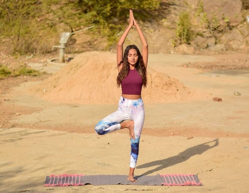 Jaipur art & Rugs Cotton Yoga Mat - Eco-Friendly Hand-Woven Rug - Non Slip & Thick (24”x72”x5mm) for Everyday Fitness at Home - Comfortable Extra-Long
