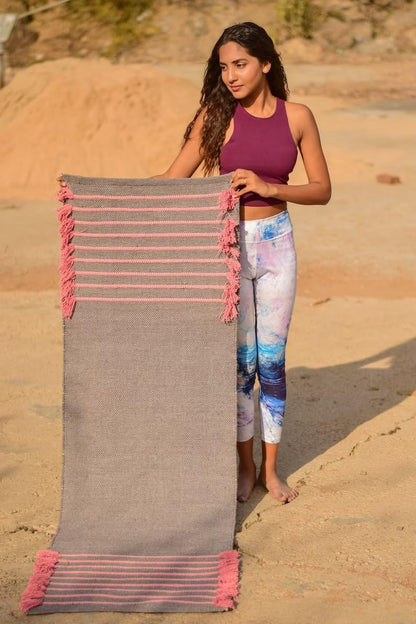 Jaipur art & Rugs Cotton Yoga Mat - Eco-Friendly Hand-Woven Rug - Non Slip & Thick (24”x72”x5mm) for Everyday Fitness at Home - Comfortable Extra-Long