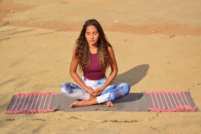 Jaipur art & Rugs Cotton Yoga Mat - Eco-Friendly Hand-Woven Rug - Non Slip & Thick (24”x72”x5mm) for Everyday Fitness at Home - Comfortable Extra-Long