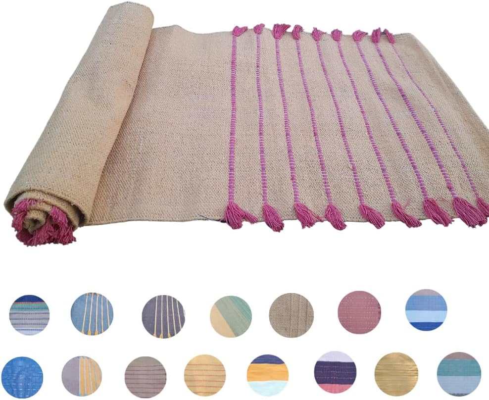 Jaipur art & Rugs Cotton Yoga Mat - Eco-Friendly Hand-Woven Rug - Non Slip & Thick (24”x72”x5mm) for Everyday Fitness at Home - Comfortable Extra-Long