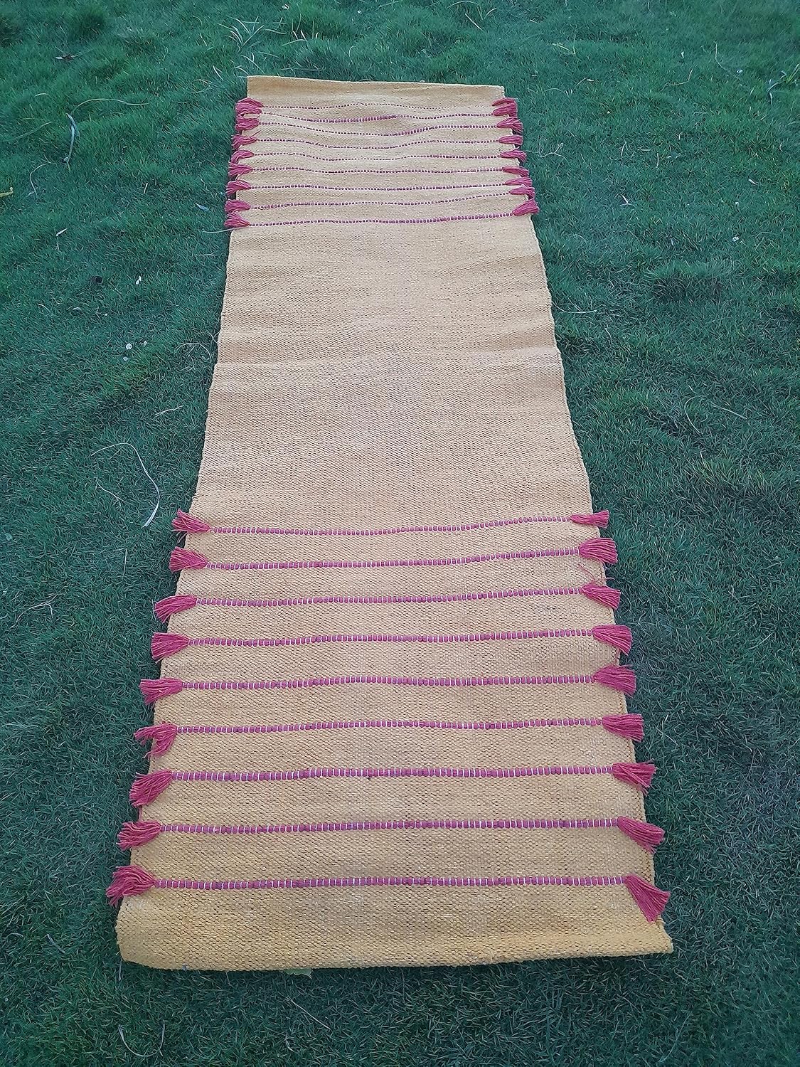 Jaipur art & Rugs Cotton Yoga Mat - Eco-Friendly Hand-Woven Rug - Non Slip & Thick (24”x72”x5mm) for Everyday Fitness at Home - Comfortable Extra-Long