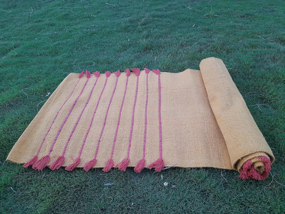 Jaipur art & Rugs Cotton Yoga Mat - Eco-Friendly Hand-Woven Rug - Non Slip & Thick (24”x72”x5mm) for Everyday Fitness at Home - Comfortable Extra-Long