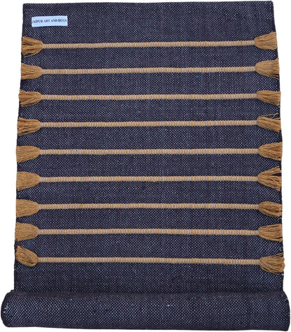 Jaipur art & Rugs Cotton Yoga Mat - Eco-Friendly Hand-Woven Rug - Non Slip & Thick (24”x72”x5mm) for Everyday Fitness at Home - Comfortable Extra-Long