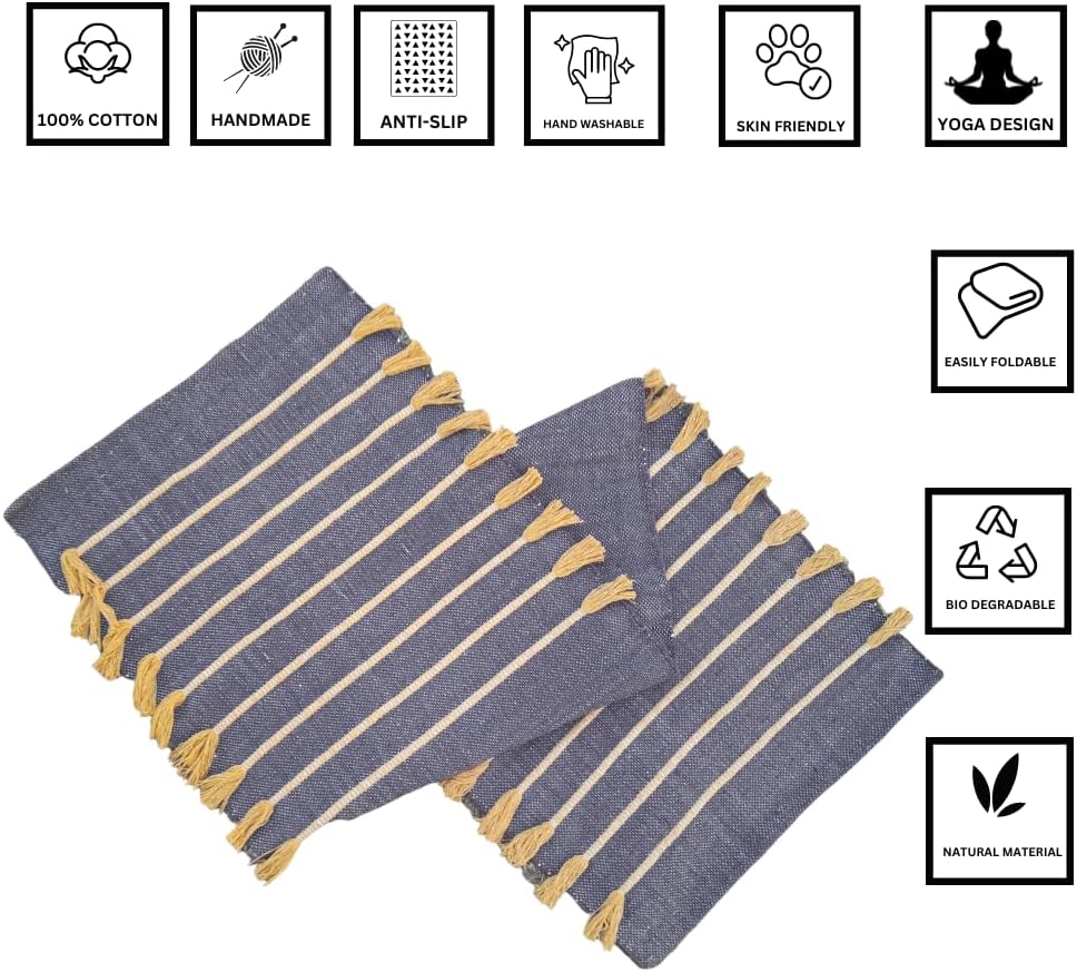 Jaipur art & Rugs Cotton Yoga Mat - Eco-Friendly Hand-Woven Rug - Non Slip & Thick (24”x72”x5mm) for Everyday Fitness at Home - Comfortable Extra-Long