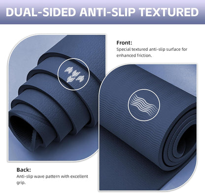 Large Yoga Mat Thick, 76"x32"x0.31"Wide POE Exercise Mat with Non-Slip Surface & Carry Strap, Anti-Tear Workout Mat for Yoga, Pilates, Fitness