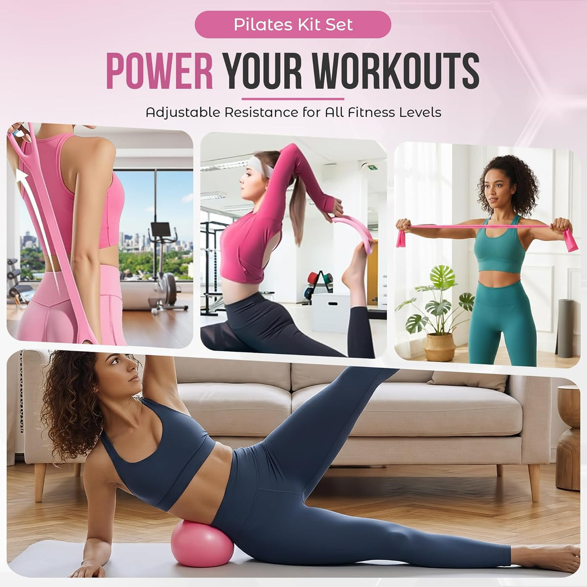 Home Pilates Kit for Women & Men | 15Pcs Better Me Pilates Kit with 14 Inches Pilates Ring and Ball Set, Resistance Bands, Core Sliders, Bag - Full Body Exercise Home Pilates Workout Kit