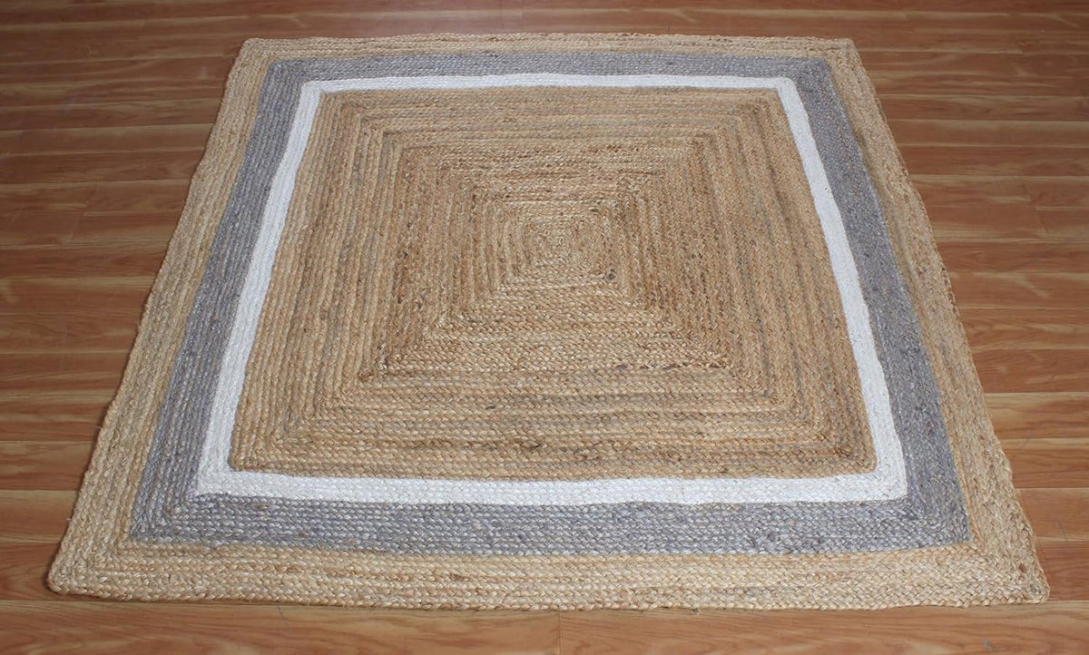 Premium Quality Jute Rug 2x3 Kilim Area Rug Hand Braided Jute Geometric Pattern Beige Hand Woven Boho Flatweave Carpet Indoor Outdoor Rugs for Kitchen Garden Yoga Mat - Colors A