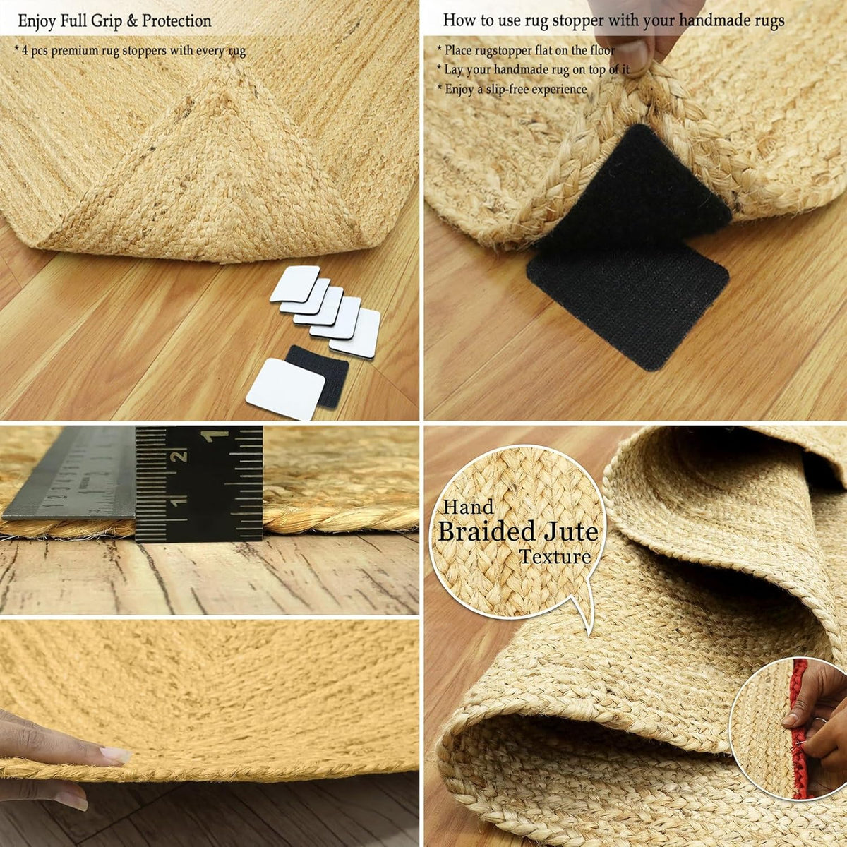 Premium Quality Jute Rug 2x3 Kilim Area Rug Hand Braided Jute Geometric Pattern Beige Hand Woven Boho Flatweave Carpet Indoor Outdoor Rugs for Kitchen Garden Yoga Mat - Colors A