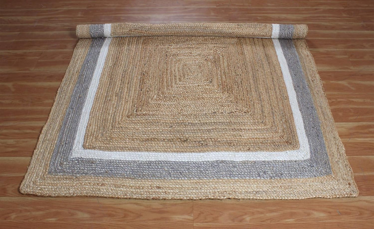 Premium Quality Jute Rug 2x3 Kilim Area Rug Hand Braided Jute Geometric Pattern Beige Hand Woven Boho Flatweave Carpet Indoor Outdoor Rugs for Kitchen Garden Yoga Mat - Colors A