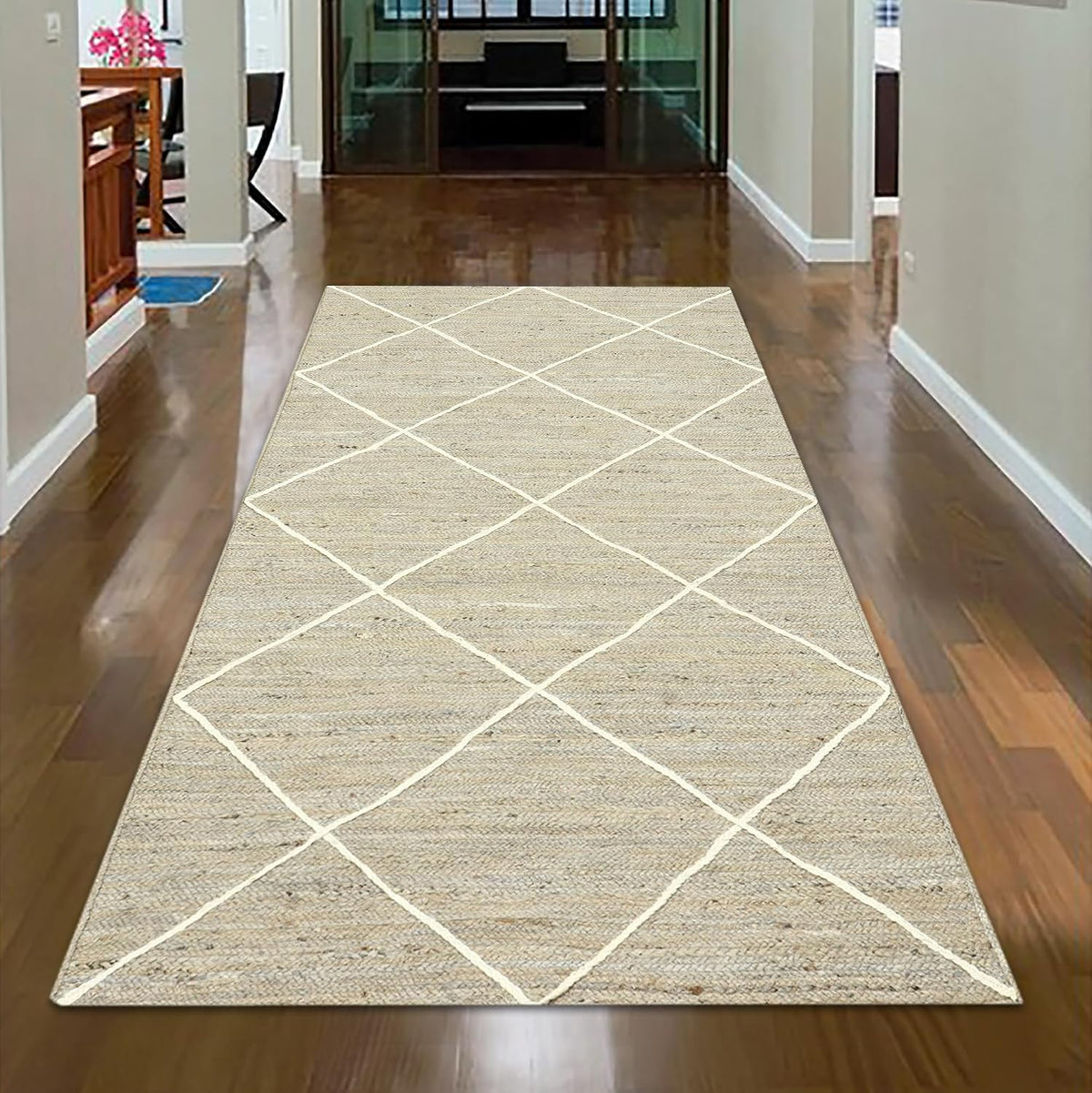 Premium Quality Jute Rug 2x3 Kilim Area Rug Hand Braided Jute Geometric Pattern Beige Hand Woven Boho Flatweave Carpet Indoor Outdoor Rugs for Kitchen Garden Yoga Mat - Colors A