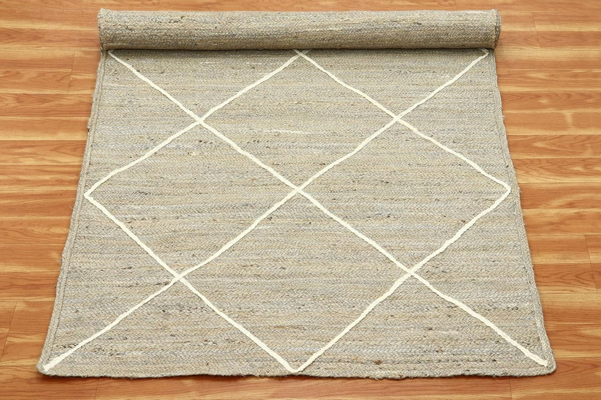Premium Quality Jute Rug 2x3 Kilim Area Rug Hand Braided Jute Geometric Pattern Beige Hand Woven Boho Flatweave Carpet Indoor Outdoor Rugs for Kitchen Garden Yoga Mat - Colors A