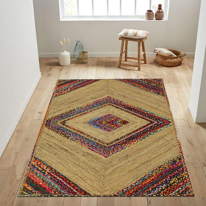 Premium Quality Jute Rug 2x3 Kilim Area Rug Hand Braided Jute Geometric Pattern Beige Hand Woven Boho Flatweave Carpet Indoor Outdoor Rugs for Kitchen Garden Yoga Mat - Colors A