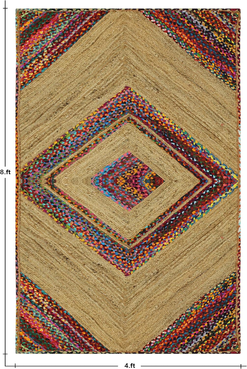 Premium Quality Jute Rug 2x3 Kilim Area Rug Hand Braided Jute Geometric Pattern Beige Hand Woven Boho Flatweave Carpet Indoor Outdoor Rugs for Kitchen Garden Yoga Mat - Colors A