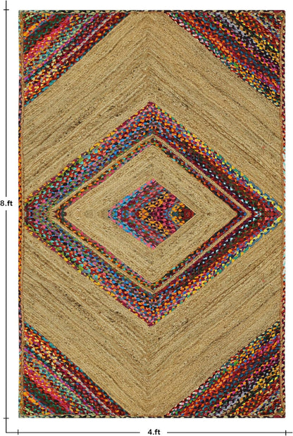 Premium Quality Jute Rug 2x3 Kilim Area Rug Hand Braided Jute Geometric Pattern Beige Hand Woven Boho Flatweave Carpet Indoor Outdoor Rugs for Kitchen Garden Yoga Mat - Colors A