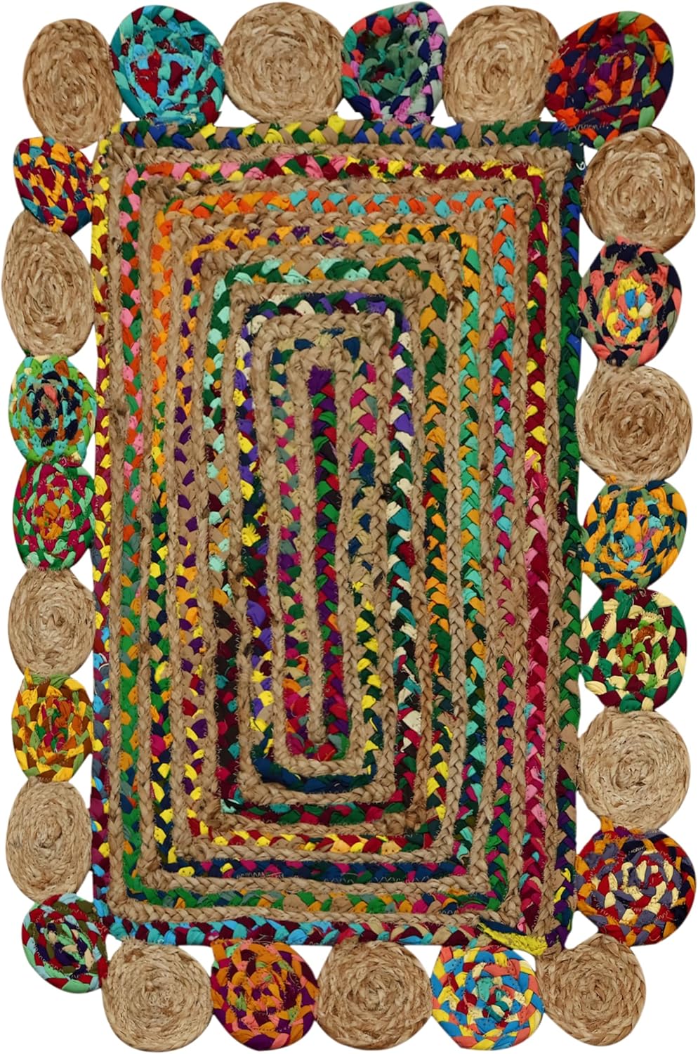 Premium Quality Jute Rug 2x3 Kilim Area Rug Hand Braided Jute Geometric Pattern Beige Hand Woven Boho Flatweave Carpet Indoor Outdoor Rugs for Kitchen Garden Yoga Mat - Colors A