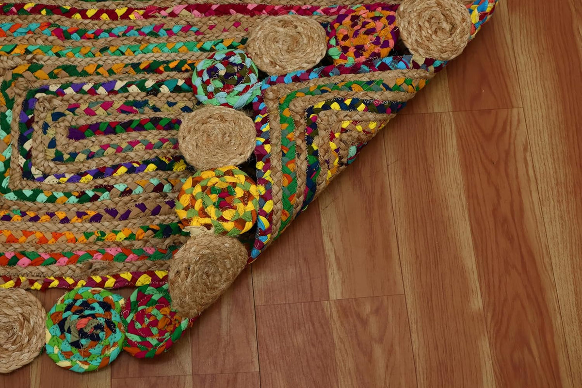Premium Quality Jute Rug 2x3 Kilim Area Rug Hand Braided Jute Geometric Pattern Beige Hand Woven Boho Flatweave Carpet Indoor Outdoor Rugs for Kitchen Garden Yoga Mat - Colors A