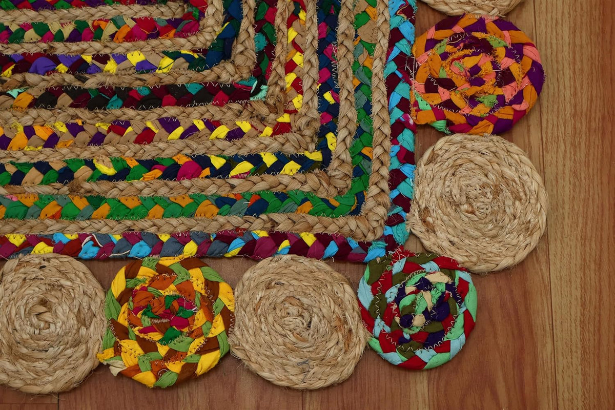 Premium Quality Jute Rug 2x3 Kilim Area Rug Hand Braided Jute Geometric Pattern Beige Hand Woven Boho Flatweave Carpet Indoor Outdoor Rugs for Kitchen Garden Yoga Mat - Colors A