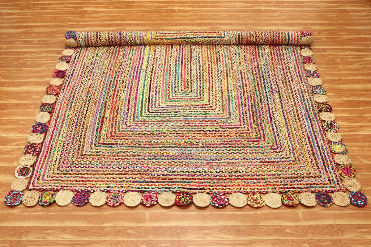 Premium Quality Jute Rug 2x3 Kilim Area Rug Hand Braided Jute Geometric Pattern Beige Hand Woven Boho Flatweave Carpet Indoor Outdoor Rugs for Kitchen Garden Yoga Mat - Colors A