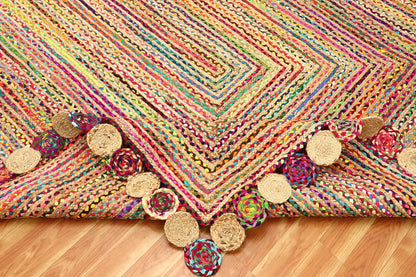 Premium Quality Jute Rug 2x3 Kilim Area Rug Hand Braided Jute Geometric Pattern Beige Hand Woven Boho Flatweave Carpet Indoor Outdoor Rugs for Kitchen Garden Yoga Mat - Colors A